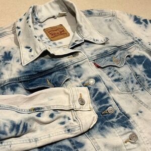 Levi Strauss Co Denim Jacket Tie Dye Wash Blue White Size 1X Women's Trucker